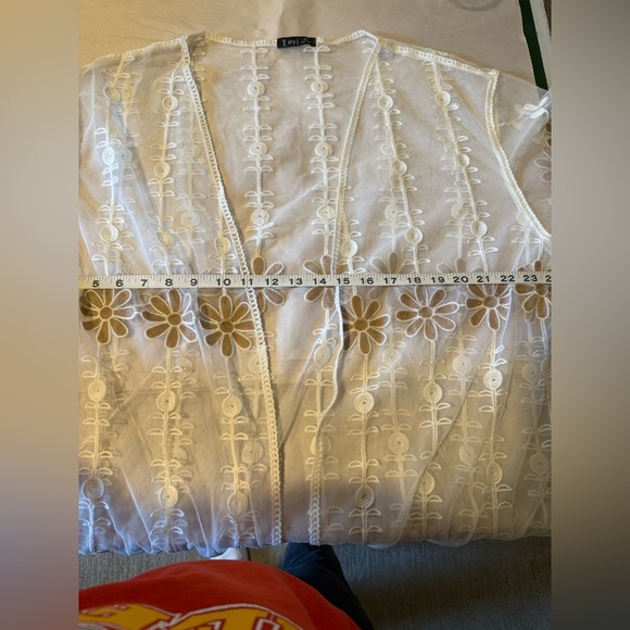 Sheer Embroidered Kimono Duster – Ivory Floral Lace, NWOT - Picture 8 of 12